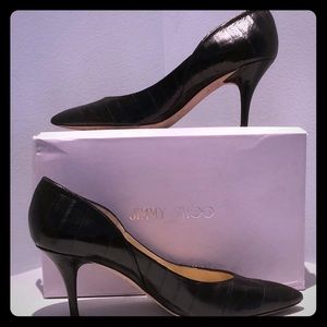 Black, eel-skin, pumps